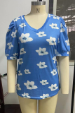 Casual Print Patchwork V Neck T-Shirts