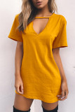 Fashion Casual Solid Patchwork V Neck A Line Dresses