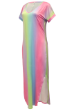 Fashion Gradual Change Patchwork V Neck Straight Dresses