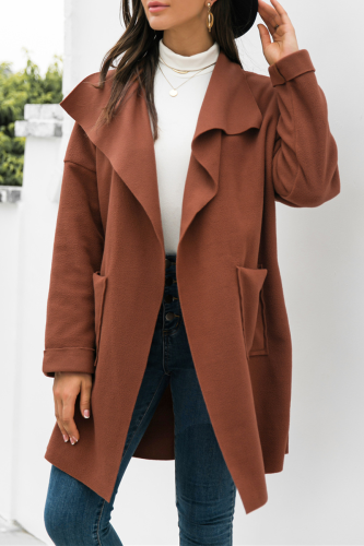 Casual Solid Patchwork Pocket Turndown Collar Outerwear