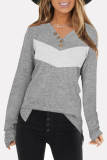 Casual Patchwork Buttons V Neck Tops