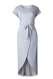 Fashion Casual Solid Frenulum O Neck Irregular Dresses