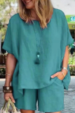 Casual Solid Patchwork O Neck Short Sleeve Two Pieces