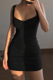 Fashion Street Solid Patchwork Spaghetti Strap Pencil Skirt Dresses