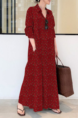 Casual Print Patchwork Turndown Collar A Line Dresses