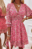 Casual Print Patchwork V Neck Waist Skirt Dresses