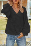 Elegant Solid Patchwork V Neck Tops