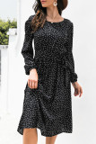 Fashion Casual Polka Dot Patchwork O Neck A Line Dresses