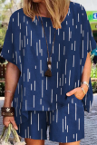 Casual Print Patchwork O Neck Short Sleeve Two Pieces