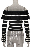 Street Daily Striped Flounce Off the Shoulder Tops