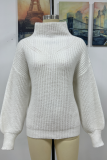 Casual Solid Patchwork Turtleneck Tops