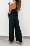 Casual Solid Patchwork Spaghetti Strap Sleeveless Two Pieces