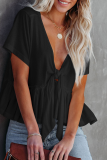 Casual Solid Bandage V Neck T-Shirts
