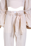Fashion Elegant Solid Patchwork With Belt Strapless Long Sleeve Two Pieces