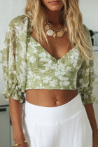 Fashion Street Print Backless V Neck T-Shirts