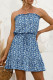 Fashion Sweet Print Patchwork Strapless A Line Dresses