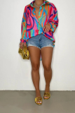 Fashion Print Patchwork V Neck Tops