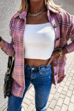 Casual Vintage Plaid Patchwork Buckle Turndown Collar Outerwear