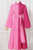 Casual Solid Patchwork Turndown Collar Shirt Dress Dresses