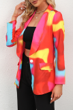 Elegant Print Patchwork Buttons Turndown Collar Outerwear