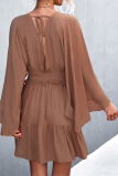 Casual Solid Patchwork V Neck Waist Skirt Dresses