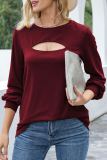 Casual Solid Hollowed Out Patchwork O Neck Tops