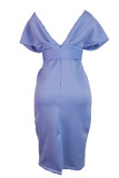 Elegant Solid Solid Color V Neck One Step Skirt Dresses