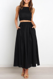 Sexy Solid Patchwork Halter Sleeveless Two Pieces