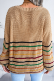 Casual Striped Patchwork V Neck Tops Sweater