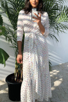 White Color Polka Dot Tie Maxi Dress
