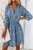Casual Print Patchwork V Neck Waist Skirt Dresses