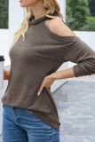 Casual Solid Hollowed Out Patchwork Half A Turtleneck Tops
