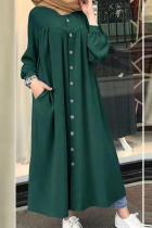 Casual Solid Buckle Mandarin Collar Shirt Dress Dresses