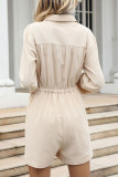 Fashion Street Solid Patchwork Turndown Collar Loose Rompers