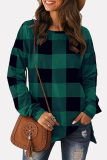 Casual Plaid Patchwork Slit O Neck Tops