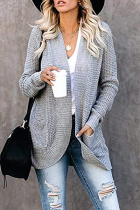 Casual Solid Patchwork Pocket V Neck Tops Sweater
