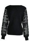 Casual Solid Hollowed Out Patchwork V Neck Sweaters