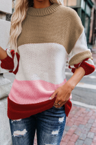 Casual Striped Patchwork Contrast O Neck Tops Sweater