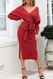 Casual Patchwork Lace V Neck Waist Skirt Dresses
