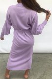 Casual Solid Patchwork V Neck Waist Skirt Dresses