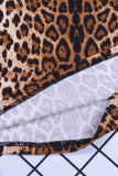 Fashion Street Animal Print Leopard Patchwork Basic Boot Cut High Waist Full Print Bottoms