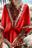 Casual Solid Patchwork V Neck Straight Rompers