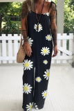 Casual Print Patchwork Spaghetti Strap Straight Jumpsuits