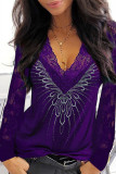 Fashion Casual Print Patchwork V Neck T-Shirts