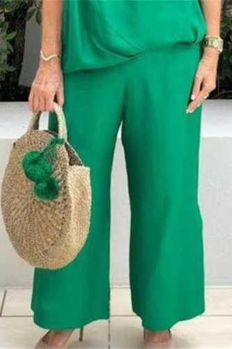 Casual Solid Patchwork Straight Mid Waist Wide Leg Solid Color Bottoms