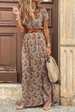 Fashion Elegant Print Slit Without Belt V Neck A Line Dresses
