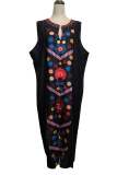 Vintage Print Patchwork O Neck Straight Dresses
