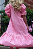 Casual Solid Patchwork Square Collar Cake Skirt Dresses