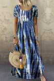 Casual Print Tie Dye Patchwork O Neck Dresses