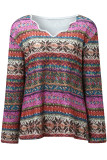 Sweet Street Print Embroidered Printing V Neck Tops